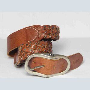 Vintage Lee Jeans Braided Studded Italian Cow Leather Belt Women's Size 36